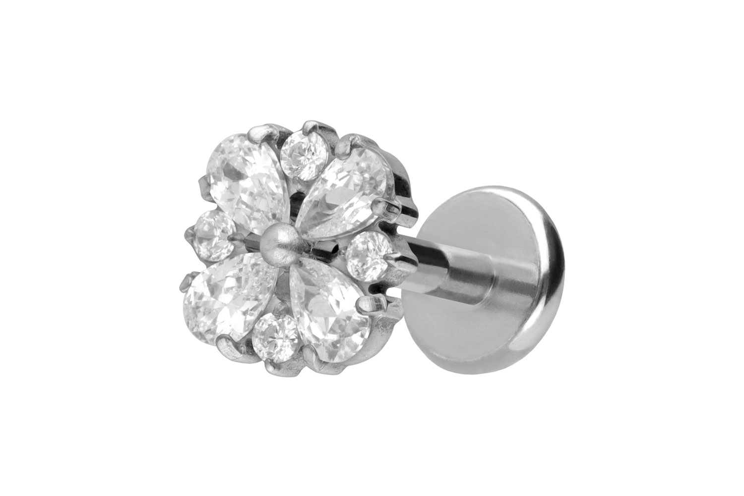 Titan Labret Piercing mit Push Fit KRISTALLORNAMENT